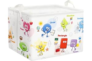 Clastyle 36L Grand Paniers Rangement Éducatif Géométrique Cercle Blanc avec Poignée Boîtes de Rangement Repliable Jouets Rectangulaire Pour la Chambre des Enfants