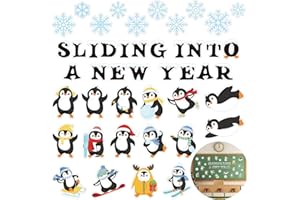 Haooryx Christmas Winter Bulletin Board - 92Pcs Christmas Winter Snow Penguin Bulletin Board Set Classroom Decoration Penguin Paper Cut-Outs Blackboard Border Name tag Xmas Winter Party Home School