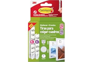 Command Tiras Adhesivas para Colgar Cuadros, 8 pares Grandes/4 pares Medianas, Blancas - Para Marcos, Espejos, Letreros, o Relojes de Pared - Colgar Sin Agujeros y Sin Taladrar