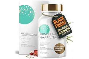 ‎COSPHERA Cosphera Haar-Vitamine - Hochdosiert mit Biotin, Selen und Zink als Beitrag zum Erhalt normaler Haare. Plus Folsäure & Hirse Samen Extrakt (reich an Silizium) - 120 vegane Kapseln im 2 Monatsvorrat.