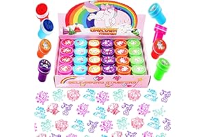 Cuackamily 24 Pezzi Timbro Unicorni, Cartoni Animati Kit Set di Strumenti Auto Inchiostrazione Timbri, Timbri Giocattolo Fai da Te Artigianato Regali di Compleanno Natale per Regalo per Bambini