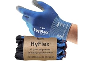 Ansell HyFlex 11-618, Guantes De Trabajo Ultrafinos Destreza, Guantes Anticorte Con Recubrimiento PU, Guantes Mecánico Uso Industrial, Touchscreen Compatible, Guantes Trabajo Azul Talla L, 1 Par