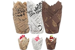 TOSAVGA 150 Piezas Moldes Magdalenas Papel Magdalenas Hornear, Tazas de Papel de Pastel de Tulipán Moldes de Pape para Hornear, Molde de Tulipán para Cupcakes Moles para Cumpleaños, Bodas, Fiesta
