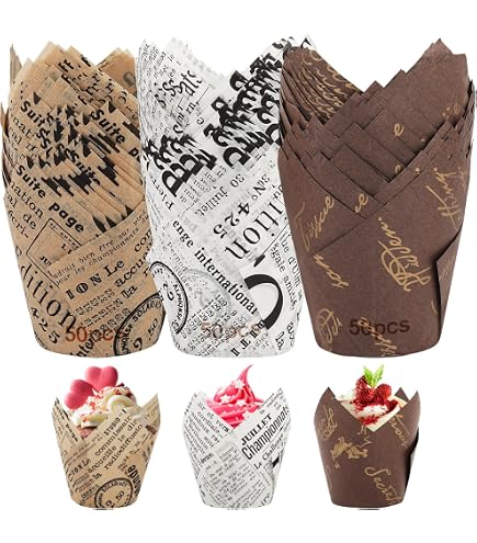 Hibisaws Caissettes Tulip Pour Muffins - Lot De 150 - 3 Couleurs - Pour Four Et Décoration