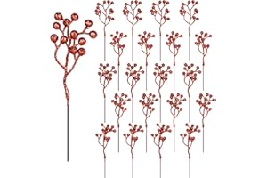 JOFONY Christmas Red Berries Stems, 20 Pack Christmas Holly Berries Artificial Berries Holly Red Berries Branches for Christmas Tree Wreath Crafts Home Decoration