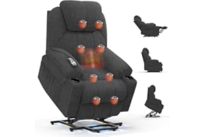 BareTay Recliner Armchair Lift Chair For the Elderly, Power Recliner Chair with Massage & Heat, Extended Footrest, Type C+USB Ports, 2 Cup Holders, Dual Side Pockets Reclining Chairs Lounge Sofa