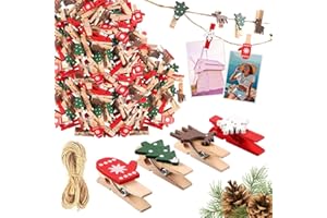 SPERMUOY Lot de 100 pinces à linge en bois pour sapin de Noël et fêtes