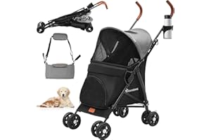 YITAHOME Hundewagen bis 11.3 kg, Tragbarer Hundebuggy, Faltbar klappbar, Haustiere Buggy mit Netzfenstern, Jogger Katzenbuggy für kleine Hunde Katzen, Haustier-Kinderwagen (Grau Schwarz)