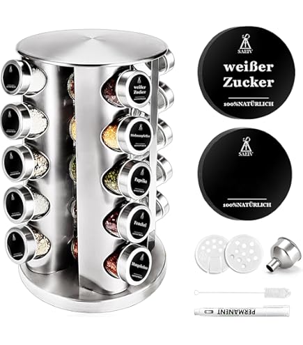 Roterende Kruidenrek Organisator Met Potjes (20Pcs),Kruiden Organisator Voor Kabinet,Draaiende Roestvrij Staal Kruiden Organisator Voor Keuken Aanrechtblad (Color : A, Size : 20 Jars