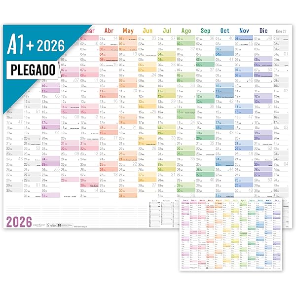 Calendario De Pared Planificador Anual XXL 2025 (74,2 X 52,5 Cm) PLEGADO En Tamaño Póster. Formato Apaisado, Plegado: Planificador De Pared, Calendario Anual, Calendario De Carteles. 1 Pieza