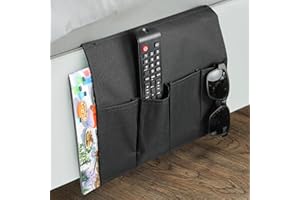 FISHTEC - Universal Sofa Organizer - Armlehne Sofa/Betttasche - 5 Taschen - Ermöglicht die Aufbewahrung Ihrer Fernbedienung, Brille, Schlüssel, Telefon, Zeitung usw. 94 x 32 cm - Schwarz