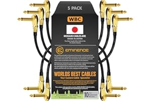 WORLDS BEST CABLES 5 Units -Mogami 2319-25 cm (10 Inch) -Instrument Effects Patch Cable With Gold Plated, Low-Profile, Right Angled Pancake Type TS (6.35mm) Connectors