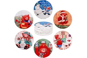 GUKASXI 6 szt. świątecznych ceramicznych podstawek z korkową podstawką, zestaw uroczych podstawek pod napoje, Boże Narodzenie, niedźwiedź, podkładka pod napoje, mata pod kubek kawy, dekoracja na Boże