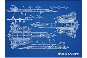 Artery8 SR-71 Blackbird Habu US Aircraft Spy Plane Blueprint Plan Large Wall Art Poster Print Thick Paper 18X24 Inch Avión Azul pared Impresión del cartel
