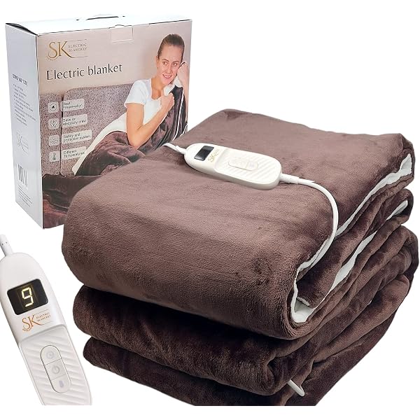 SK Electric Heated Blanket Throw Flannel Fleece Fast Heating Large size  180x130cm,9 Heat Levels, Auto-Off Timer u0026 LED Display, Machine Washable,UK  Certified (chocolate) : Amazon.co.uk: Health u0026 Personal Care