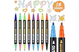 Mennitr Adventskalender Füllung, 8 Glitzerstifte Magische Doppelspitze, Adventskalender Kinder Mädchen, 16 Farben Outline Zauberstifte Stifte Kinder, Geschenke für Mädchen 4-12 Jahre(Gold und Silber)