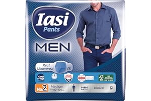 IASI Pants MEN, 12 Culottes Incontinence Homme, Protection Très Absorbante pour Fuites Urinaires Modérées à Fortes, Taille M, 12 unités