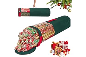 ZoneYan 24x108cm Organiseur de PapierCadeau, Sac de Rangement Cylindrique de Noël avec Poignée, Organiseur d'Emballage Cadeau, Dérouleur PapierCadeau, Grand Sac pour Papier Cadeau (Vert)