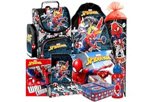 Schultasche Spiderman 9 Teile Set Schulranzen Ranzen Spider-Man Schulrucksack Federmappe Tasche Schultüte 85 cm Tornister mit Sticker-von-Kids4shop
