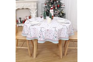 JOLLYTOP Okrągły świąteczny obrus świąteczny obrus do dekoracji stołu, wodoodporny i nadający się do prania, świąteczny dekoracyjny obrus na stół, na imprezę, do kuchni, jadalni, odporny na zalanie i