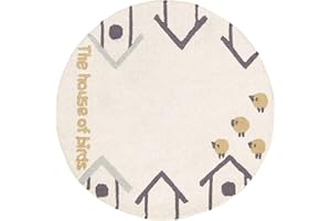 HAMID Alfombra Infantil Redonda, Alfombra Habitación Infantil 100% Lana, Alfombra para Niños Suave, Diseño Casitas, 150x150cm