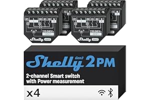 Shelly 2PM Gen3 - WLAN Smart Relais Schalter, Rolladenschalter, Stromzähler, 2 Kanäle, 16A, Lichtschalter, Smart Home, Zeitschaltuhr, Alexa & Google Home, Kein Hub Erforderlich (4 Stück)