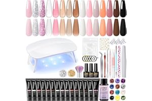 PEACECOLOR 53pz Kit Unghie Gel Completo 15 Colori Gel per Unghie Ricostruzione con UV/LED Lampada con Base y Top Coat Kit Poly Nail Gel e gli Strumenti Builder Completo