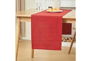 WAITER TREE Linen Style Table Runner Washable Rustic Farmhouse Dresser Scarf for Dining Table Coffee Living Room Decor Christmas Thanksgiving (Red, 35 x 240cm)