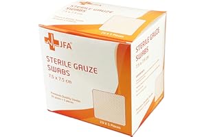 JFA MEDICAL Lot de 100 compresses de gaze stériles de qualité supérieure - 7,5 x 7,5 cm