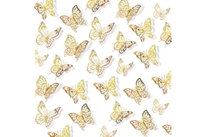ENITHELITE Farfalle Decorative,Adesivi Murali,Stickers,Farfalle,Adesivo Muro Decorativo,Farfalle Decorative Torta,Decorazione Da Parete,Decorazioni Camera,Farfalle Decorative Da Parete,Oro Sfumato,72 Pezzi