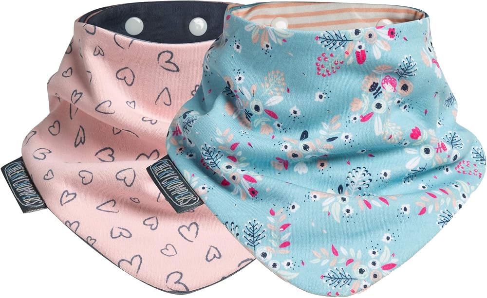Bebekler ve Küçük Çocuklar için Cheeky Chompers Baskılı Bebek Önlükleri - İkiz Paket - Bandana Atkısı Tarzı Dribble Önlüğü - Erkek ve Kız Bebek için - Boyun Boynuzu Önlüğü Tasarımı (Botanik Çiçek ve Sevgiyle Üretilmiştir)