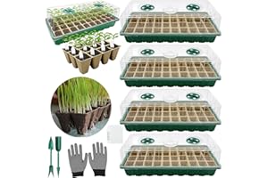 VEEKAY Mini Serre pour Plantes,4 Pièces 144 Cellules Bac à Semis Biodegradable Pot,Serre Interieur Plateaux de Culture,Bac Culture avec Couvercle et Ventilation,Plateau de Semis Hydratant