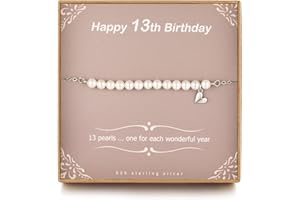 TISSGIRL 13th Birthday Gifts for Girls - Sweet Pearl Bracelet Gifts for Teenage Girls, Gifts for 13 Year Old Girls Birthday, Adjustable Pearl Bracelet