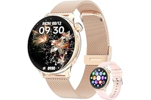 CATGIFF Montre Montre Connectée Femme , 1.27" Smartwatch avec Appel Bluetooth , 24H Fréquence Cardiaque/Sommeil/SpO2/Sommeil, 120+ Modes Sport Montre, IP68 Fitness Podomètre pour Android iOS Ronde, Or Rose