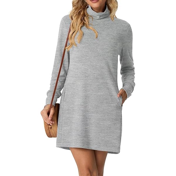 Saodimallsu Gebreide damesjurk met lange mouwen, coltrui, jurk, oversized, lantaarnmouwen, mini-jurk, casual, effen, pullover, herfst, winter, karamel, XL