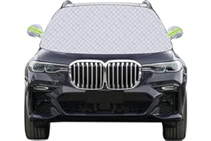 Mengine Osłona przedniej szyby samochodu, ochrona przed śniegiem, promieniowaniem UV, lodem, z 9 ukrytymi magnesami i osłoną lusterka bocznego (Czarny, 157 x 126 cm)