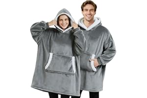 DOUUCO Sweat à Capuche Couverture à Capuche surdimensionnée Sweat Plaid a Capuche Pull apuchon Sherpa Peluche à Manches TV Plaids Couvertures Une Taille pour Tout Le Monde