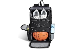 MoKo Basketball Bag, Basketball Backpack with Breathable Shoe Bag, Backpack with Multiple Pockets, Hidden Fence Hook & Charging Port for Ball Sport Lovers