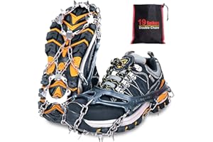 Tevlaphee Ice Snow Grips,Crampons Traction Snow Grips for Boots Shoes Women Men Kids Anti Slip 19 Stainless Steel Spikes Safe Protect for Hiking Fishing Walking Jogging Mountaineering