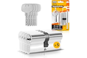 GERCAR 5 cilindros de cerradura con cierre uniforme, 5 cilindros de perfil 40/40, incluye 25 llaves de 80 mm, cerradura doble para puerta, juego de 5 unidades, longitud: 80 mm, A: 40 B: 40