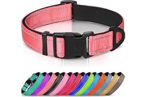 Joytale Collar Perro Reflectante,Nylon Collar Acolchado con Neopreno,Ajustable para Perros Mediano,35-50cm,Rosa