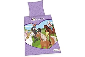 ‎KLAUS HERDING GMBH Herding SCHLEICH Bettwäsche-Set, Horse Club-Wendemotiv, Bettbezug 135 x 200cm, Kopfkissenbezug 80 x 80cm, Baumwolle/Renforcé
