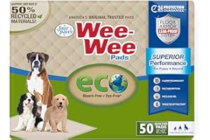 Four Paws Wee-Wee Superior Performance Eco Pee Pads for Dogs & Puppies for House Training, 6 Layer Leak Proof Technology, Bleach Free, Dye Free – Large, 56cm x 58cm (22" x 23"), (50 Count)
