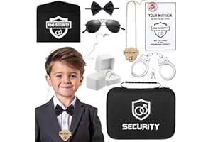 Mepase 9 Pcs Ring Wedding Security Set Include Ring Bearer Box Security Acoustic Earpiece Toy Briefcase Bearer Sunglasses Card Envelope Necklace Bow Tie Toy Handcuffs with Key for Teens