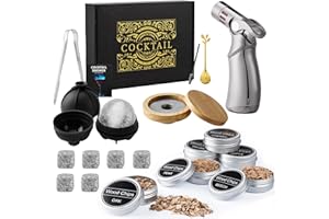 GIENXIAS Cocktail Smoker Set mit Brenner, Old Fashioned Räucher-Set, Whiskey Räucherset mit 6 Holzchips, Geschenk für Papa, Ehemann und Cocktail-Liebhaber (ohne Butan) (Silikonkugel & Granitsteine)