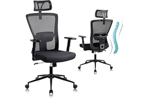 Youhauchair Sedia Ufficio Ergonomica, Sedia Scrivania con Poggiatesta e Braccioli Regolabili, Poltrona Ufficio con Schienale Alto con Supporto Lombare, Sedie Ufficio in Rete per l'Home Office