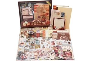 Irayin Vintage Scrapbook Zubehör Set, 123 Stück Bullet Journal Zubehör Set mit A6 Raster Notizbuch, Scrapbook Stickers, Reisebuch Geschenkset, DIY Geschenk fürMädchen Damen (Kaffee)