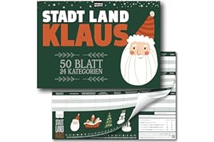 Spielefabrik Stadt, Land, Klaus | lustiges Ratespiel für Weihnachten mit 24 Xmas-Kategorien | Familienspiel Partyspiel zur Weihnachtszeit | Geschenk-Idee Nikolaus | DIN A4-Block | 50 Blatt