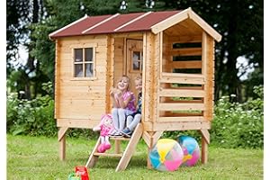 Casa de Madera para niños Exterior - Casita de Campo para niños L182xL146xA205cm/ 1.1m2 Casa de Juguete de Exteriores - Casa Jardin niños Madera TIMBELA M501B