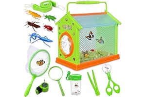 Kulveanju Kit Explorador Niños, 12 Piezas Aire Libre Aventura Juguetes, Kit Caza Insectos con Caja de Insectos, 5 Insectos, Lupa, Red de Mariposas, Juguetes Cumpleaños Niños